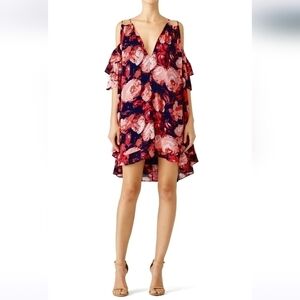 Dina Agam Rose Pink Floral Cold Shoulder Shift Dress Small